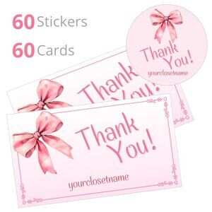 120 pcs Pink Ribbon Bow Thank You Cards and Stickers